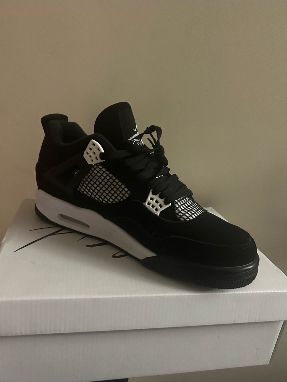 Black and white Jordan 4 trainers #sneakers